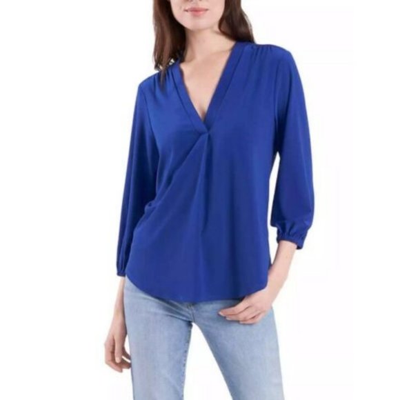 Two by Vince Camuto Blue V-Neck Long Sleeve Blouse - Picture 1 of 10